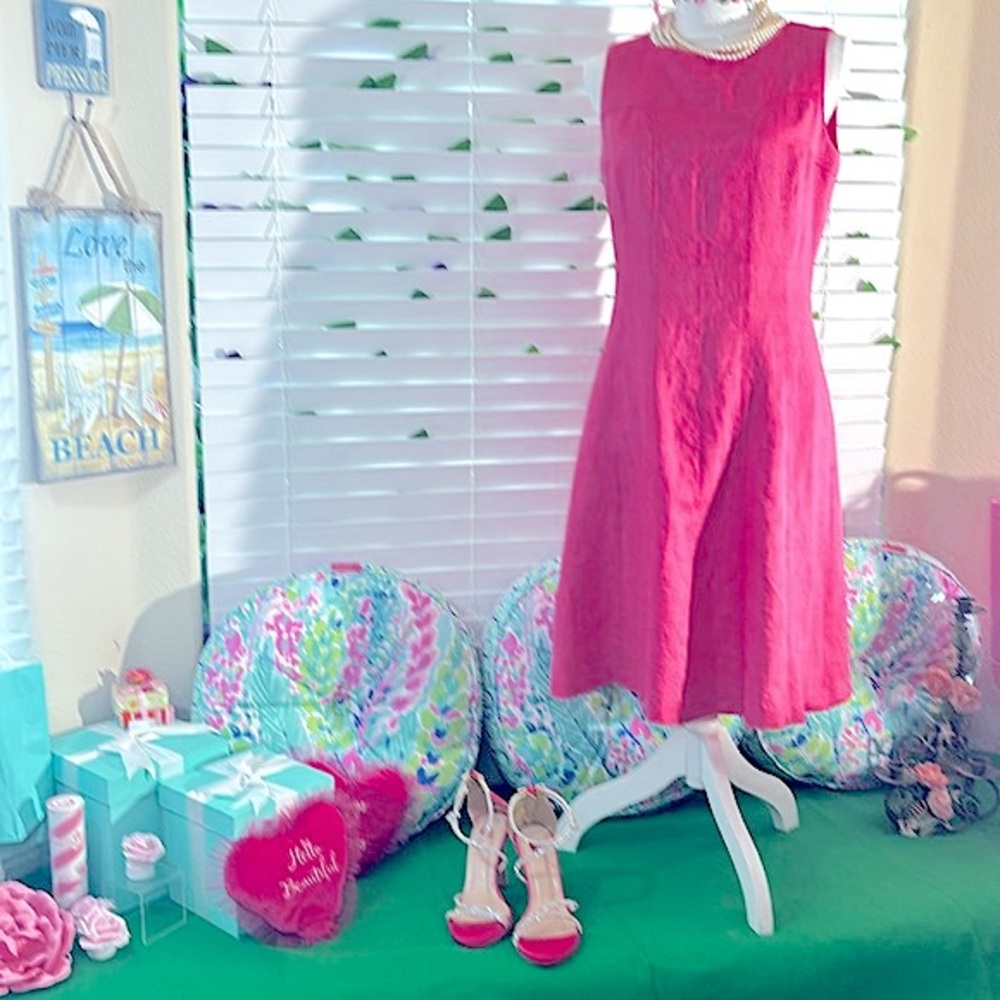 Anne Klein classy bright pink linen dress